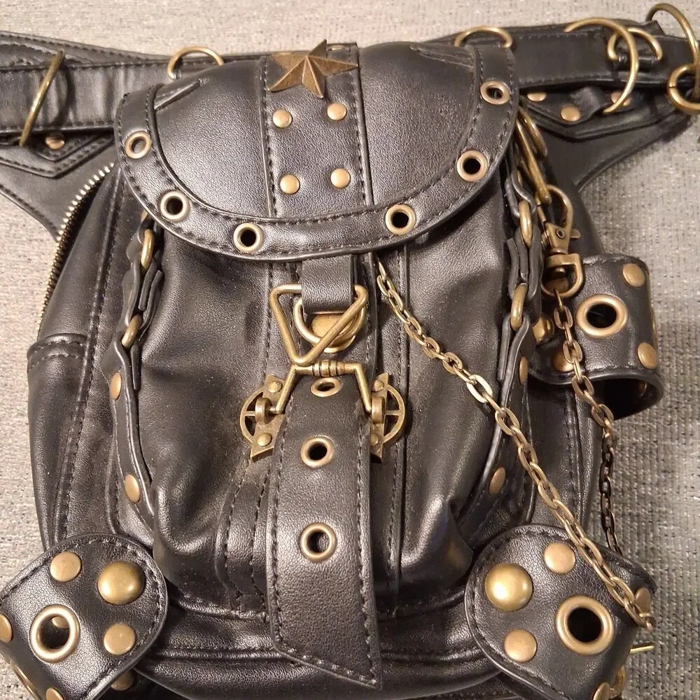 Steampunk Waist Bag Faux-leather Motorcycle Shoulder Bag Satchels Leg Hip Pack